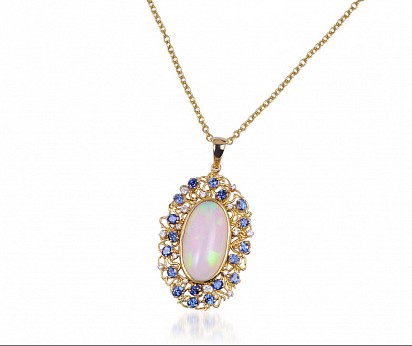 Opal, Blu Sapphire & Diamond 18K YG, DUBAI